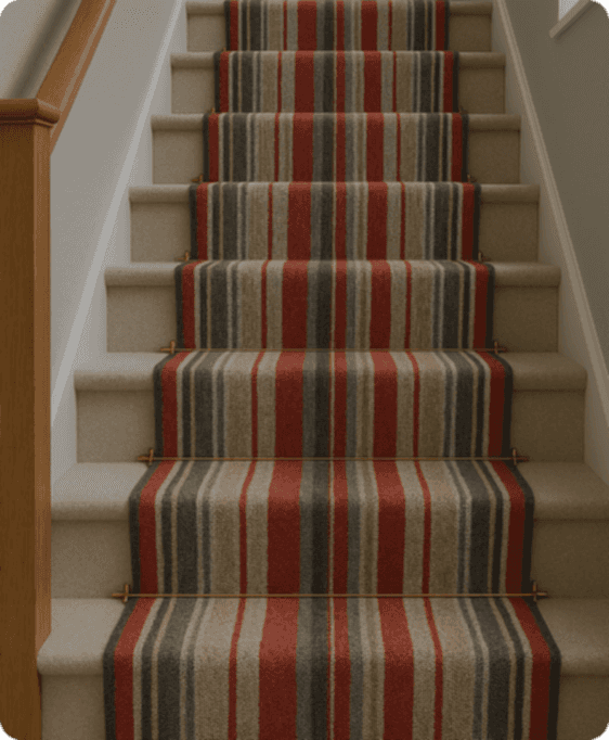 Barbers Flooring | Stair Runners | displaying a red stripped stair runner